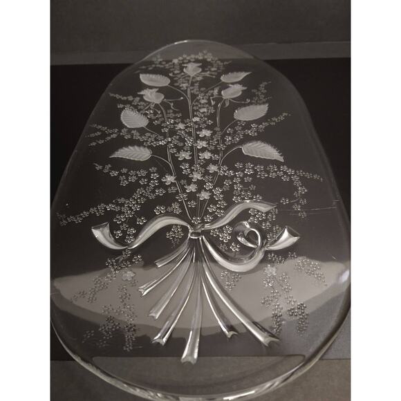 Fleur by William Fraser Oval Glass Canape Tray Etched Floral 15.75" - Picture 8 of 10